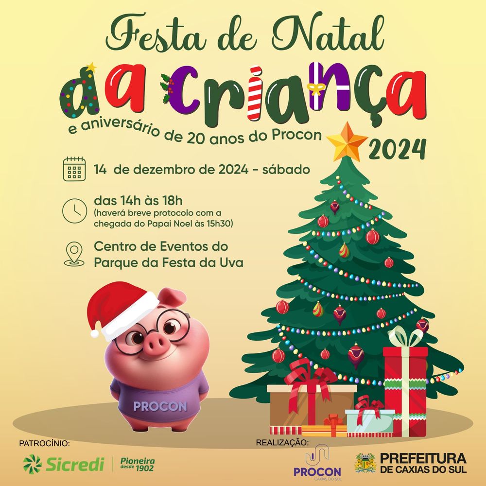 Sábado tem Festa de Natal da Criança com chegada do Papai Noel em Caxias do Sul