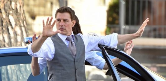 Tom Cruise nas filmagens.