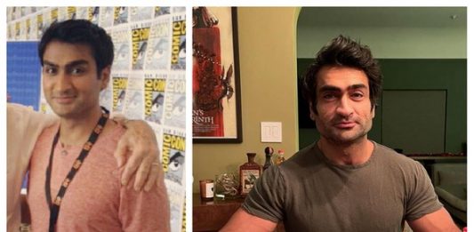 O ator Kumail Nanjiani antes e depois de sua transformação física para atuar em Os Eternos (Foto: Instagram)