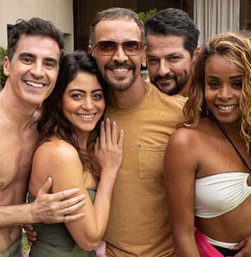 Dois mais Dois: Marcelo Lahan, Carol Castro, o diretor Marcelo Barreto Saback, Marcelo Serrado e Roberta Rodrigues
