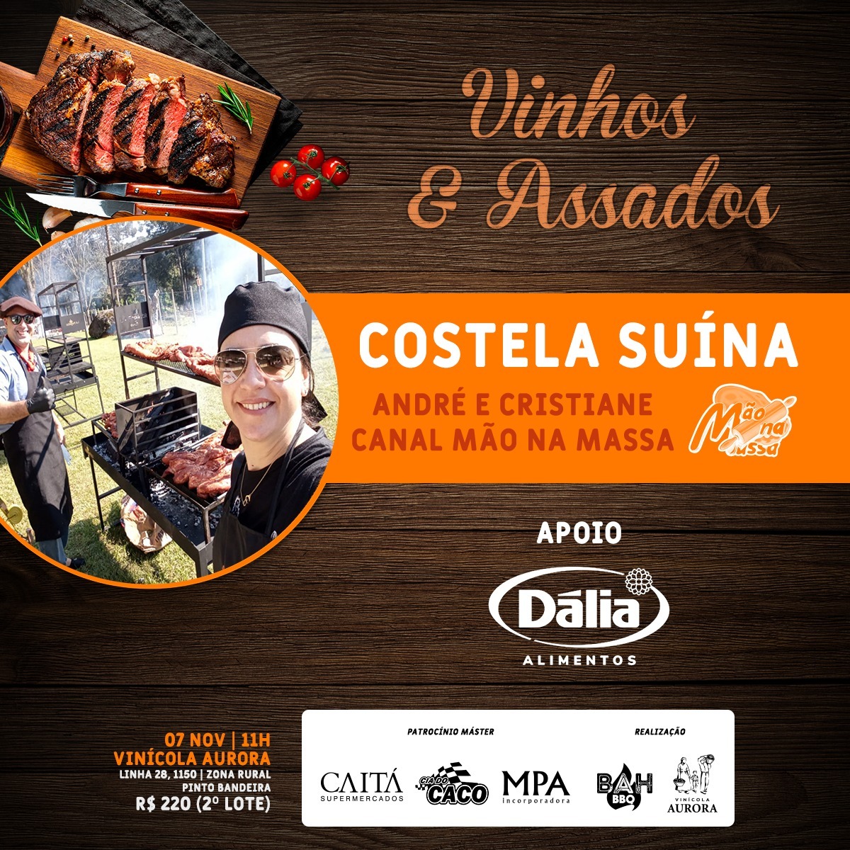 Bah BBQ terá Costela Suína em estação comandada por André e Cristiane do Canal Mão na Massa com produtos Dália