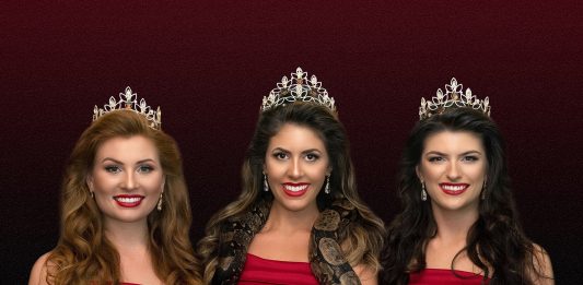 Imagem: Legenda: Mote “Um doce desejo” inspirou fotos da imperatriz Taís Munaretti (centro) e das princesas Gisele Rebelatto da Fonseca (esquerda) e Angélica Verruck (direita) com maçãs e jiboia de 1,80m/Crédito: Juliane Tonin/Femaçã