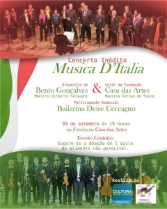 Orquestra de Bento e Coral da Fundação Casa das Artes realizam concerto 'Música D'Itália'