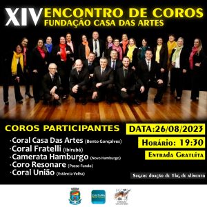 Encontro de Coros da Casa das Artes de Bento Gonçalves ocorre em 26 de agosto