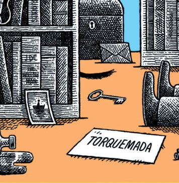 Imagem: Detalhe da capa do livro 'A Mandíbula de Caim', de Torquemada, republicado pela editora Intrínseca/Reprodução