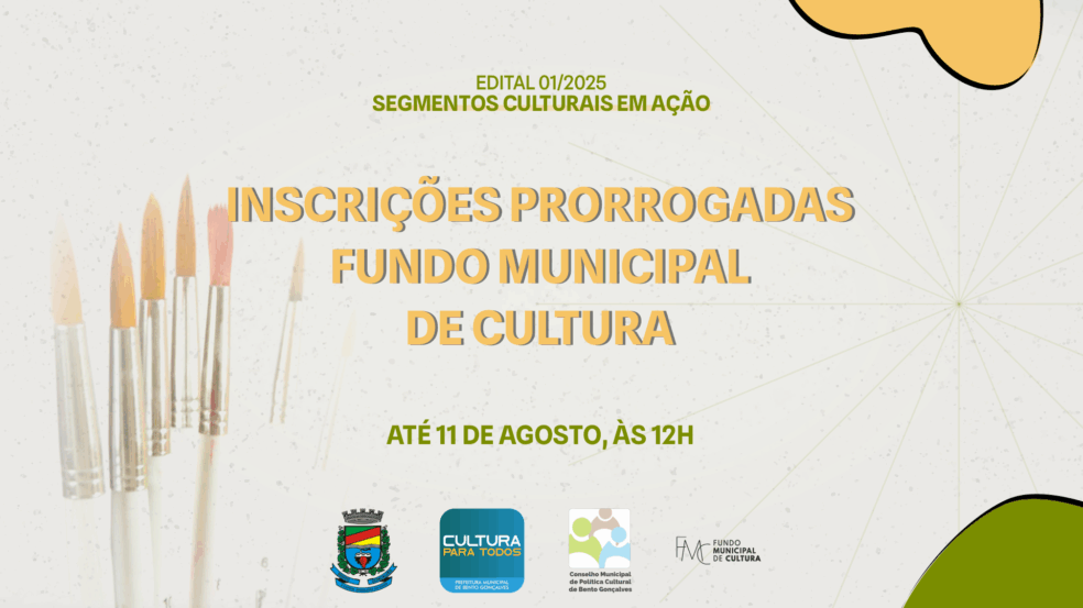Fundo Municipal de Cultura tem inscrições prorrogadas em Bento Gonçalves