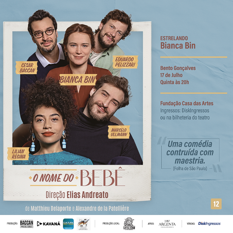 Casa das Artes de Bento Gonçalves recebe a peça “O nome do bebê” Casa das Artes de Bento Gonçalves recebe a peça “O nome do bebê”