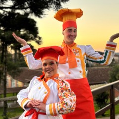 Foto dos personagens do Evento, Chefs Maria Risoto e Canelone/Crédito Sabores de Canela.