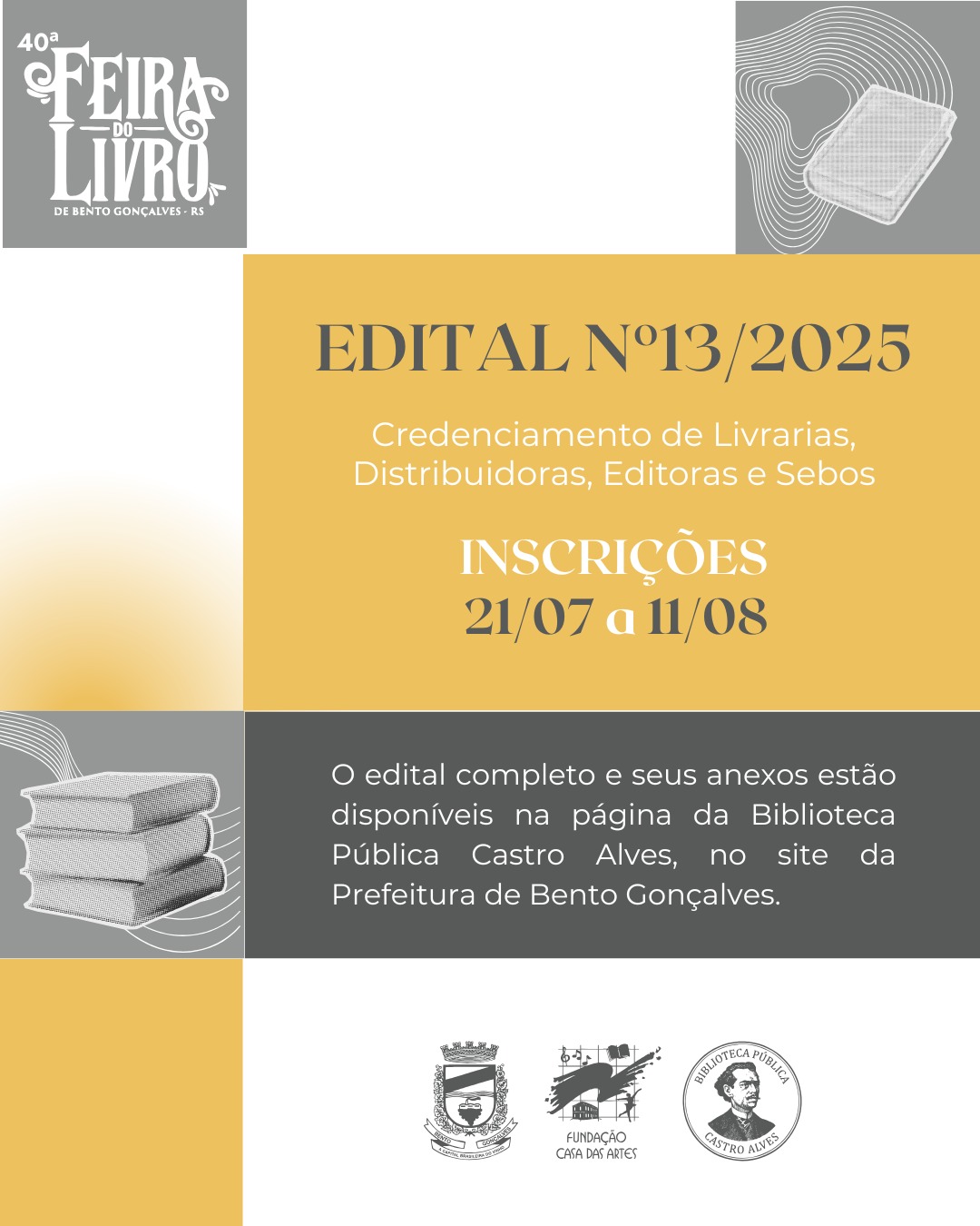 40ª Feira do Livro: inscrições para livreiros abrem em Bento Gonçalves