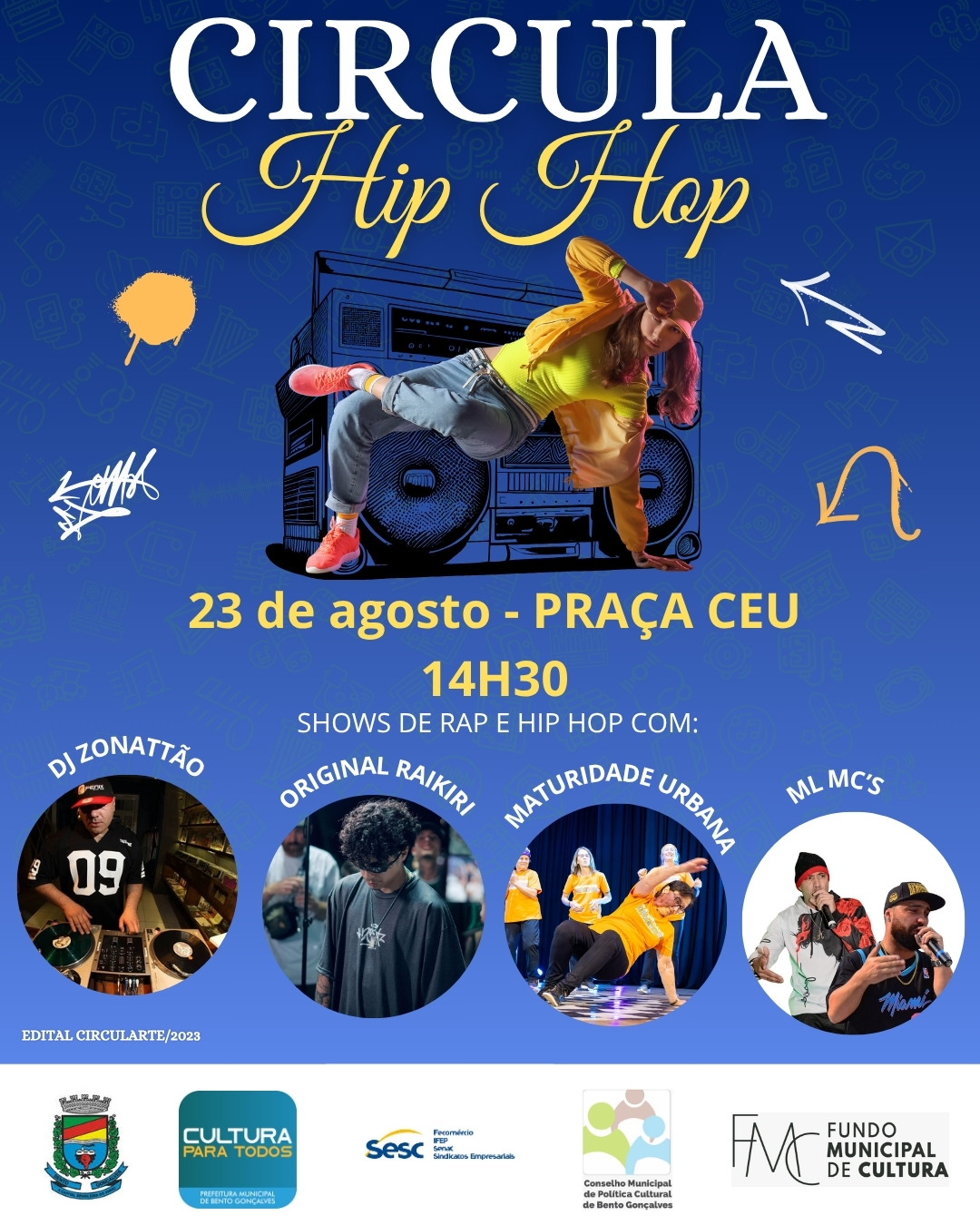 Praça CEU de Bento Gonçalves recebe o Circula Hip Hop