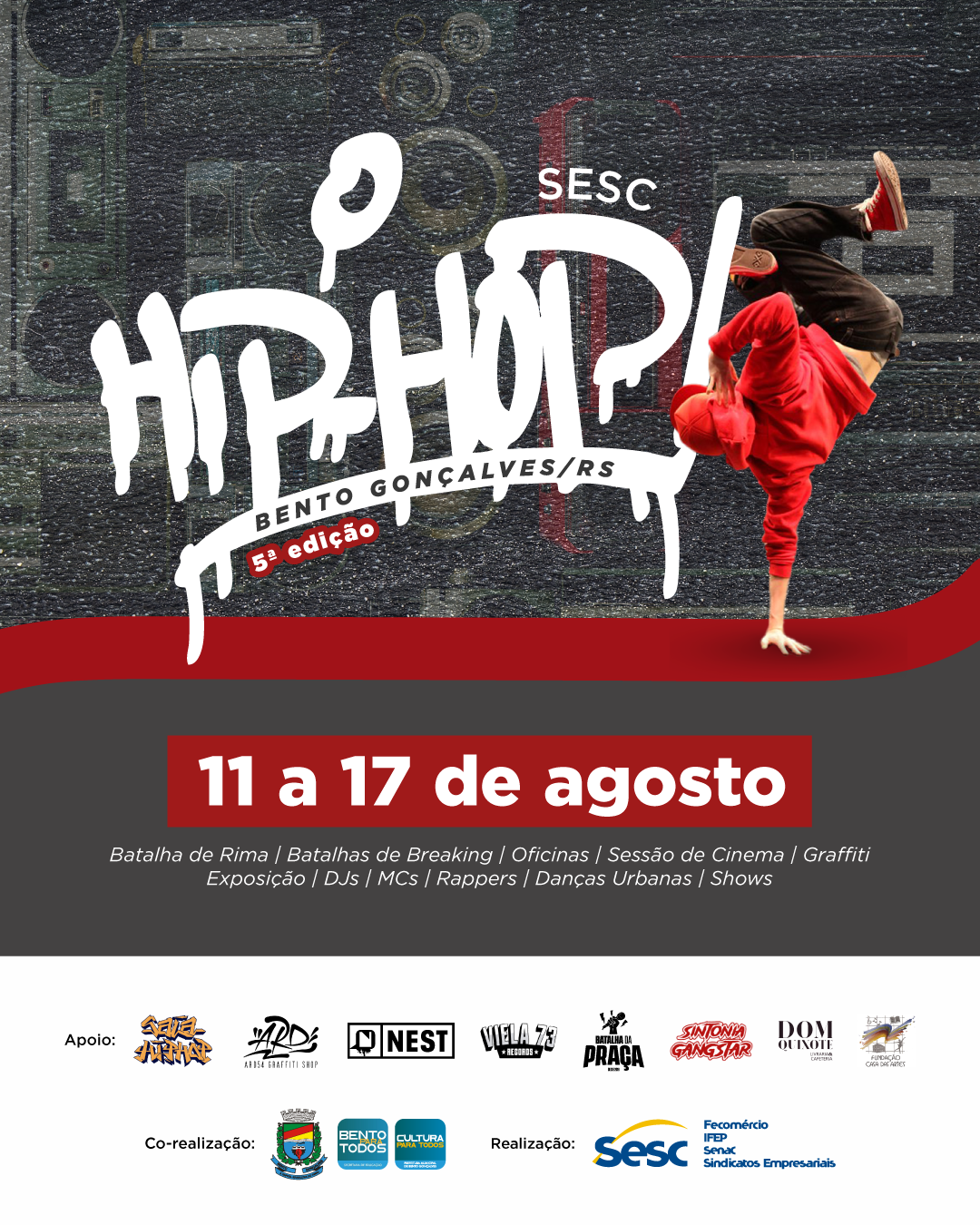 5° Sesc Hip Hop inicia em 11 de agosto em Bento Gonçalves