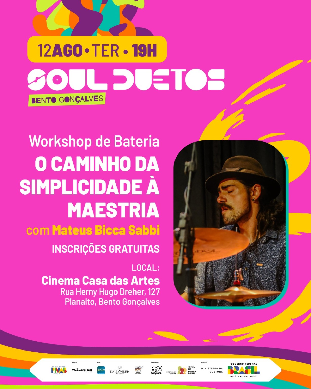 Fundação Casa das Artes de Bento Gonçalves recebe workshop gratuito de bateria