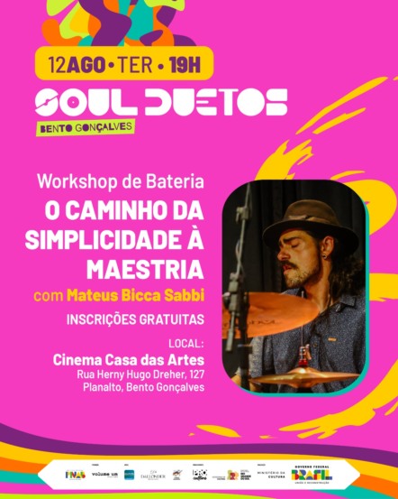 Fundação Casa das Artes de Bento Gonçalves recebe workshop gratuito de bateria