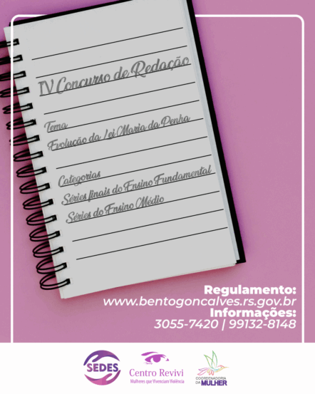 Coordenadoria da Mulher de Bento Gonçalves lança o "IV Concurso de Redação"