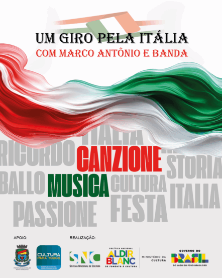 Projeto 'Um Giro pela Itália com Marco Antônio e Banda' celebra 150 anos da Imigração Italiana em Bento Gonçalves