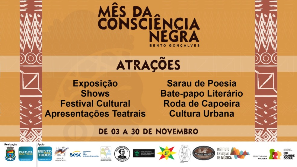 Programação cultural celebra o Mês da Consciência Negra em Bento Gonçalves Programação cultural celebra o Mês da Consciência Negra em Bento Gonçalves