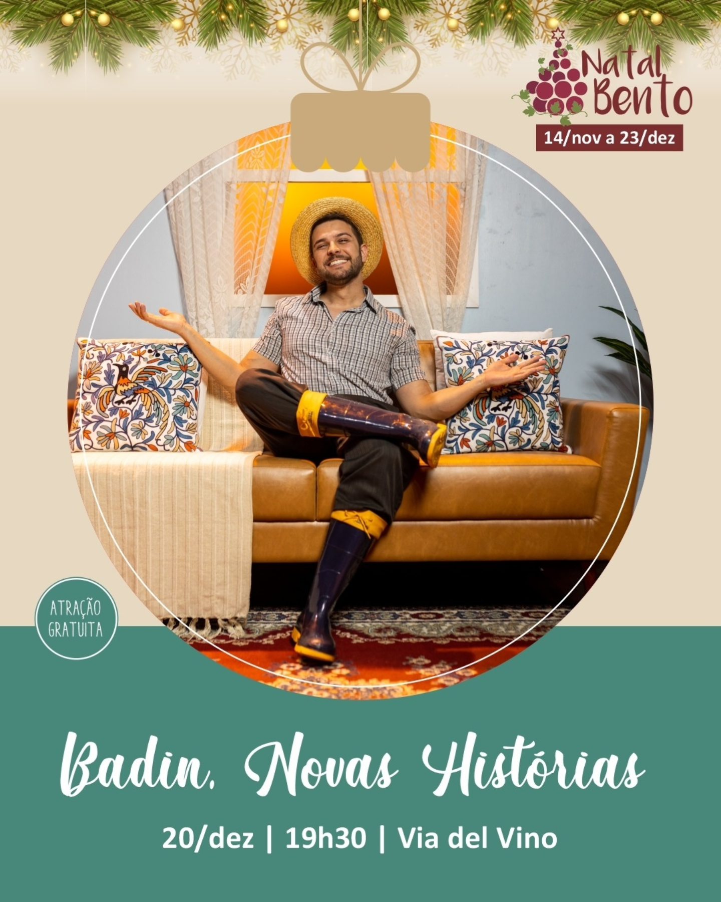 Programação do Natal Bento conta com show de ‘Badin, o colono’