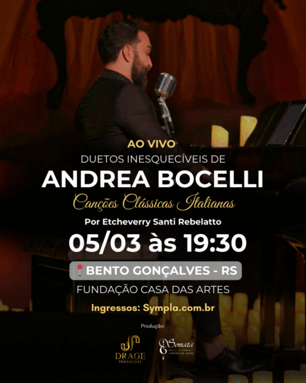 Bento Gonçalves recebe o espetáculo 'Duetos Inesquecíveis de Andrea Bocelli'