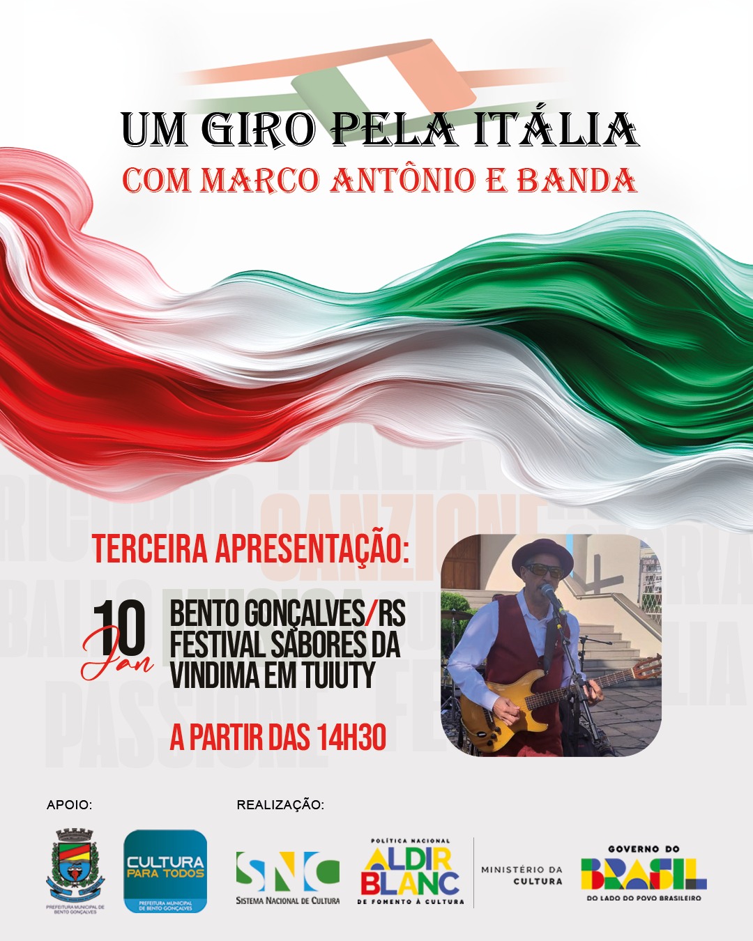 Projeto ‘Um Giro pela Itália com Marco Antônio e Banda’ estará no Festival Sabores da Vindima de Tuiuty